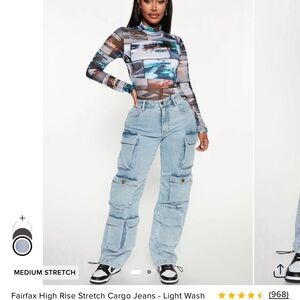 Fashion Nova Fairfax High Rise Light Wash Cargo Jeans